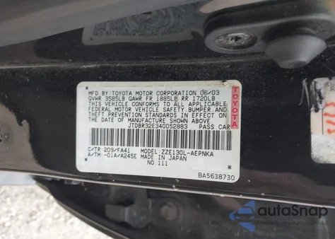 2004 Toyota Corolla Le z USA, uszkodzony, nr VIN JTDBR32E340052883